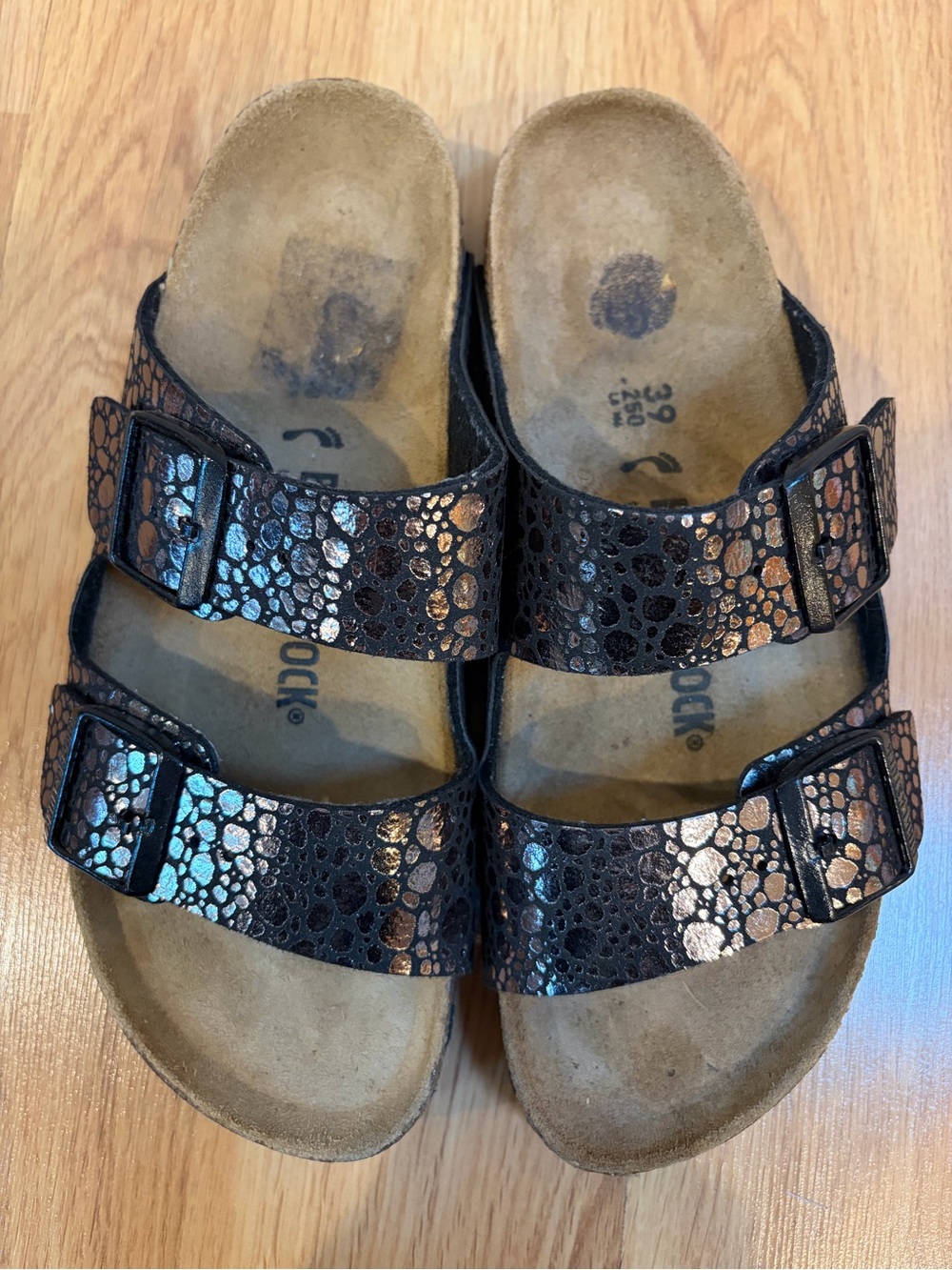Birkenstock Metallic Stones Black Birko-Flor Arizona Sandals Size 39 (8-8.5)
